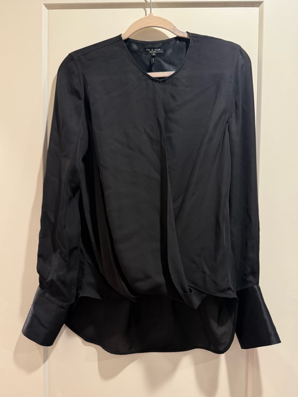 Rag & Bone Black Silk Draped Blouse Minimalist Modern Top Size M